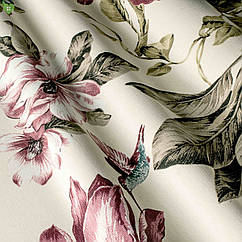 Декоративна тканина рожеві колібрі запилюючі квіти з тефлоном 81372v38.