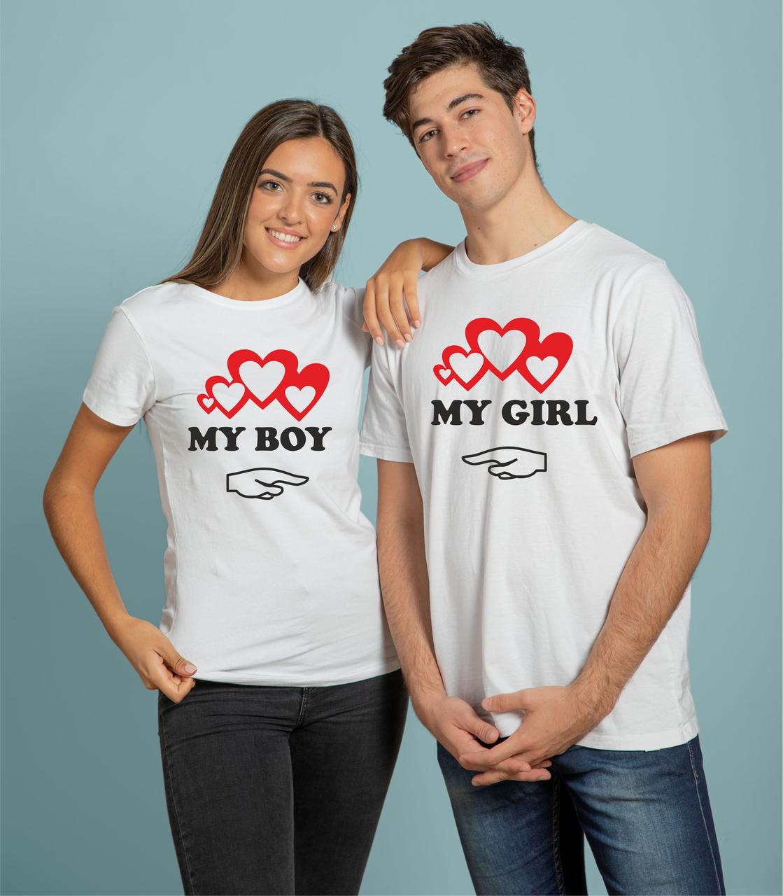 Парні футболки з написами My boy my girl, Футболки для закоханих Мій хлопець — моя дівчина