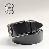 Черный брючный кожаный ремень 3,5 см с прямоугольной пряжкой