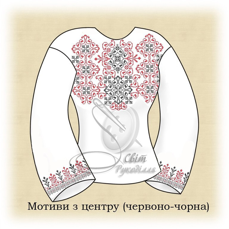 Заготівля на жіночу вишиванку "Мотиви з центру червоно-чорні"", фото 1