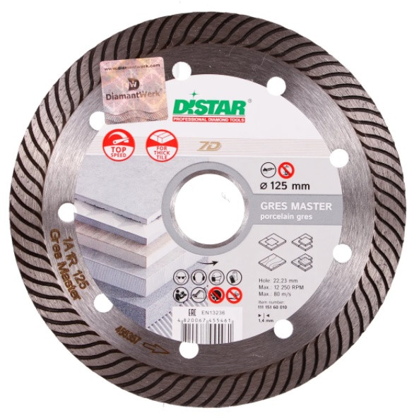 Алмазний диск DISTAR GRES MASTER 125X1,4X10X22,23 (керамограніт + кераміка +мармур+ граніт), фото 1