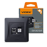 (Minimum 1000 грн) Розетка CAT6 одинарна комп'ютерна чорний графіт VIDEX BINERA