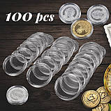 Бокс із капсулами для монет 30 мм (100шт.). Капсули для монети з підкладками. Прозорий футляр для монет, фото 4