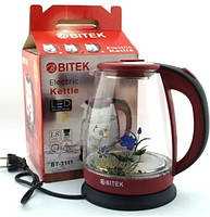 Электрочайник стеклянный 1.8л LED подсветка 2400 Вт BITEK стеклянный электрический чайник с цветком на кухню