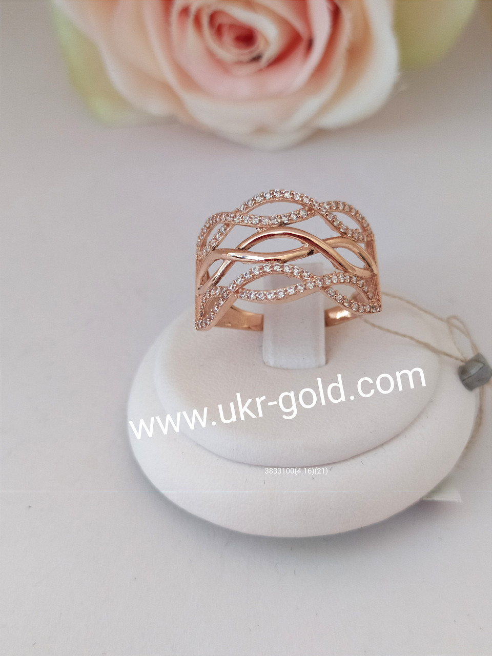 Золоте кільце з цирконієм Золоте кільце нескінченність Золоте кільце великого розміру 3833100