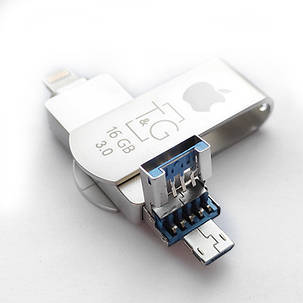 Накопичувач USB 3.0 + Lightning + microUSB 16GB T&G металева серія 007, фото 2