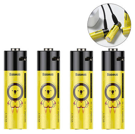 Батарейки акумуляторні Baseus Li-ion AA 1.5 А 4 шт Жовтий/ Чорний (PCWH000311), фото 1
