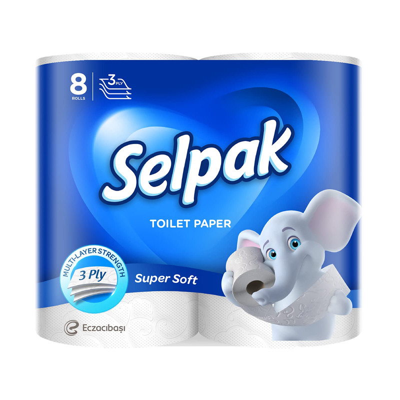 Папiр туалетний Selpak Super Soft білий 3-х шаровий 8 шт, Туреччина