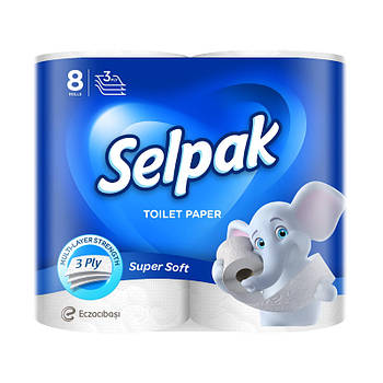 Папiр туалетний Selpak Super Soft білий 3-х шаровий 8 шт, Туреччина