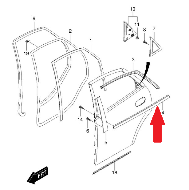 Ущільнювач скла дверей Лачетті (молодінг) (сидан) зад лев GM 95979257