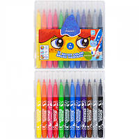 Фломастери MARCO на водній основі 12 кольорів В ПЛАСТИКУ / "1633" Brush markers / марко змиваємі змиваються