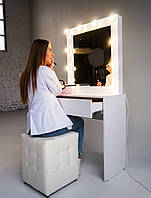 Туалетный столик, трюмо с подсветкой для дома и одним выдвижным ящиком в белом цвете МS631