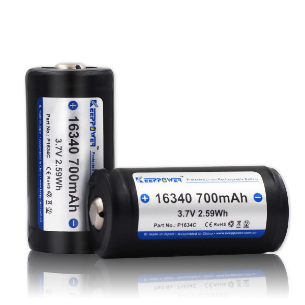 Акумулятор Keeppower 16340 Li-ion DLG 700mAh 3,7 V із захистом, фото 1