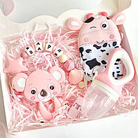 Подарки для новорожденных с именной игрушкой грызунок Коала ,на выписку, крестины, полгода, для девочки