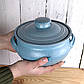 Жаровня для духовки «Чугунок» краплє  блакитна 2.5 л керамічна з кришкою та ручками, фото 5
