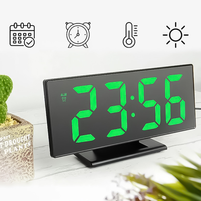 Дзеркальний електронний годинник 3618L настільний LED годинник з термометром (Зелена підсвітка) | часы led