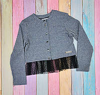 Жакет укорочений, сірий у синю смужку, на кнопках, для дівчаток р 122-128