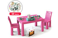 Кухонный набор, стол и стулья Долони 04670/5 Розовый Набір Кухня дитяча 34 предмети, стіл і два стільці