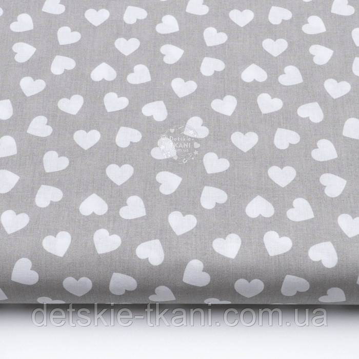 Бязь із різносторонніми сердечками 15 мм на сірому тлі (№471), фото 1