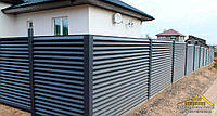 Забор ЖАЛЮЗИ матовый серого цвета RAL-7024 графит, RAL-7016 антрацит, секционный забор ЖАЛЮЗИ