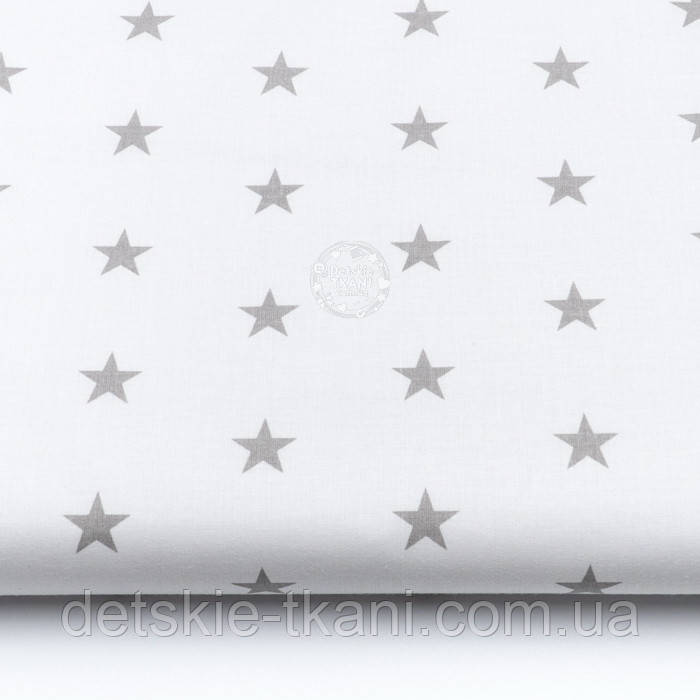 Бязь із сірими класичними зірками на білому фоні, щільність 135 г/м2 (№7), фото 1
