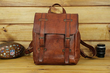 Чоловічий шкіряний рюкзак Hankle H1 натуральна шкіра італійський Краст, колір коричневий відтінок Вишня