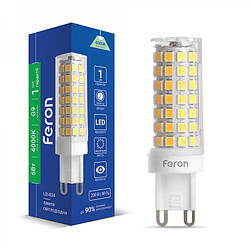 Світлодіодна LED лампа Feron LB434 220V G9 6W 4000K 550Lm 18х63мм 270° прозора в пластиковому корпусі
