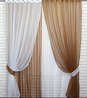 Комплект (4шт. 1,5х2,5м) декоративных штор из шифона. "Инь Янь" Цвет коричневый с белым