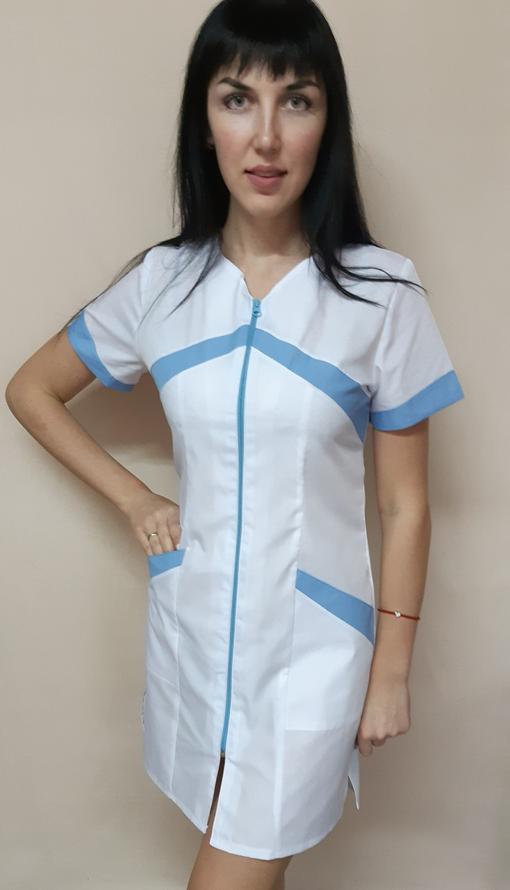 Жіноча медична халат Корра 44 розмір бавовна на блискавці короткий рукав