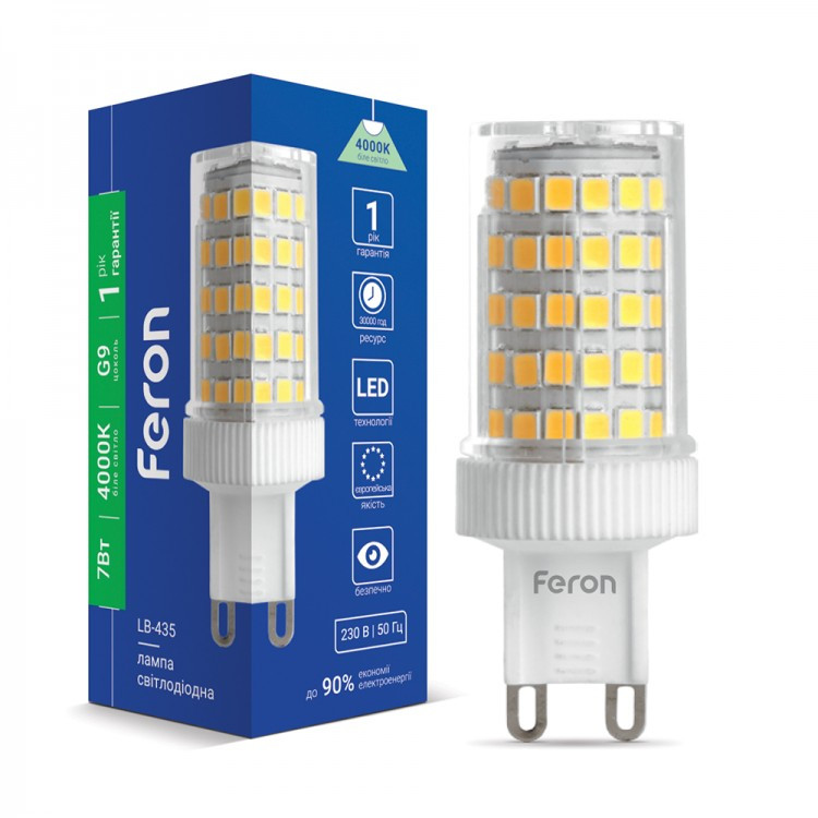 Світлодіодна LED-лампа Feron LB-435 220 V G9 7 W 4000 K прозора в пластиковому корпусі