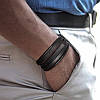 Чоловічий шкіряний браслет плетений, браслет зі шкіри чорний сталевий, фото 9