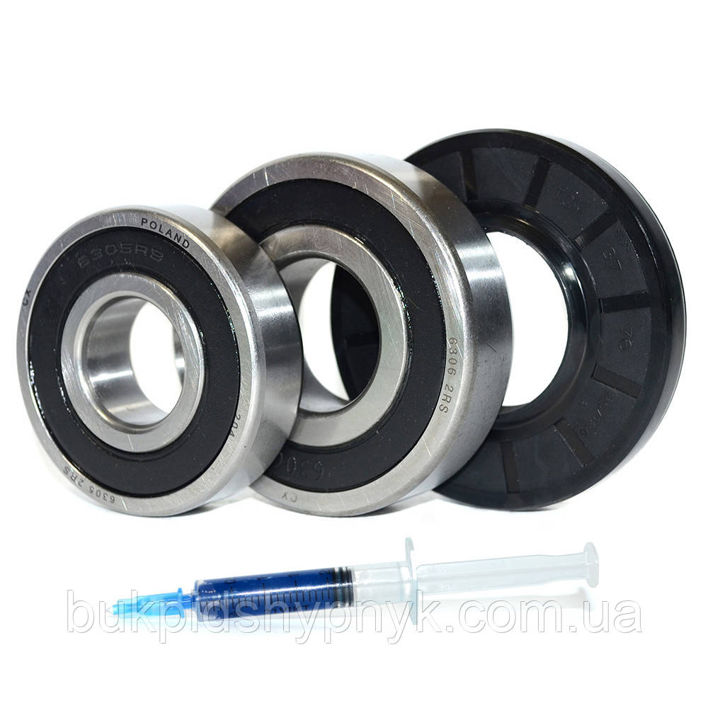 Ремонтний комплект підшипників для пральних машин LG (+ порція мастила для сальників) CX 6305 2RS і 6306 2RS, фото 1