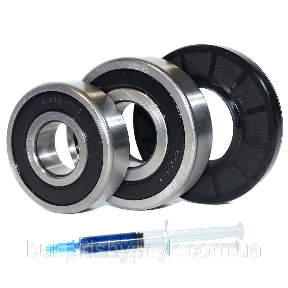 Ремонтний комплект підшипників для пральних машин LG (+ порція мастила для сальників) NT 6305 2RS і 6306 2RS, фото 1