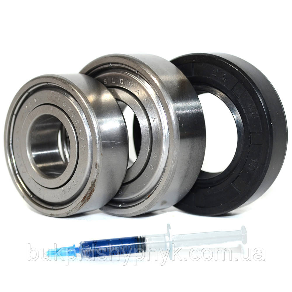 Ремонтний комплект підшипників для пральних машин Indesit і Ariston (+ порція мастила для сальників) ZKL 6202, фото 1