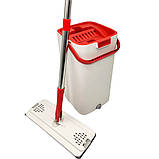 Комплект швабра з відром з автоматичним віджимом Чудо швабра ледарка для прибирання Mop Scratch сіра з червоним, фото 3