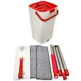 Комплект швабра з відром з автоматичним віджимом Чудо швабра ледарка для прибирання Mop Scratch сіра з червоним, фото 6