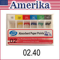 Бумажные штифты 02 #40, Absorbent Paper Points 40/02 (HTM) 200 шт