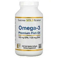 Омега 3, California Gold Nutrition, омега-3, рыбий жир премиального качества, 240 капсул из рыбьего желатина