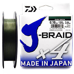 Шнур Daiwa J-Braid X4E 0.07mm 2.6kg 135m Dark green