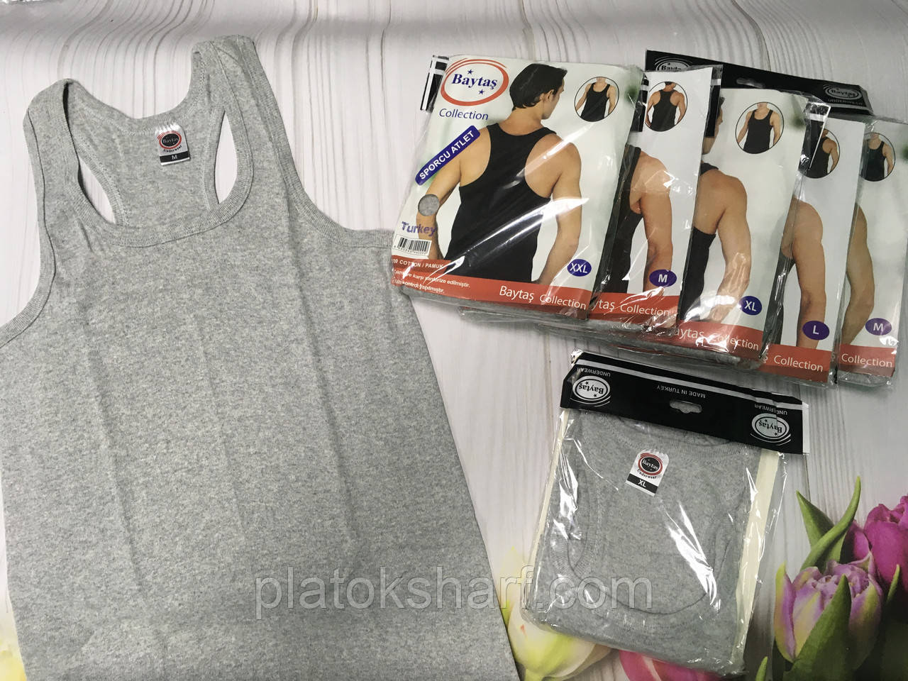Майки чоловічі з бавовни, Сірі Борцовки Туреччина 46-52 (S-XXL)