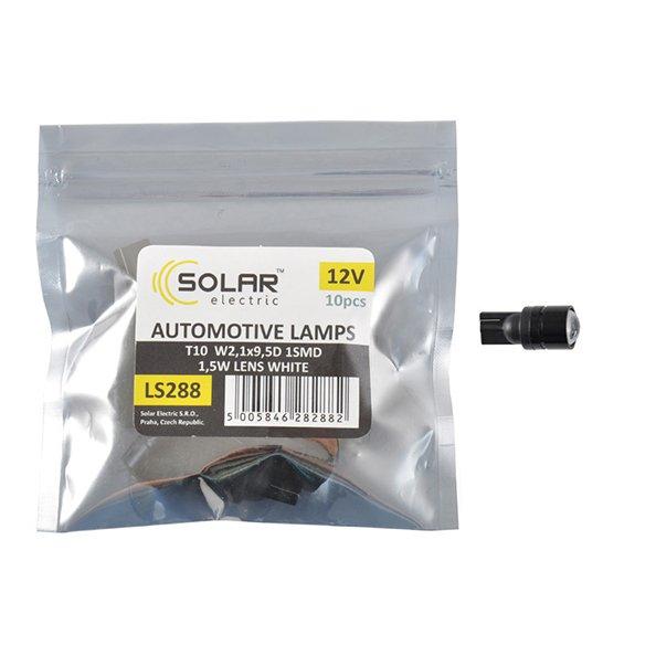 Solar LED 12V T10 W2.1x9.5d 1SMD 1,5W with lens white 10шт. пол.пак.