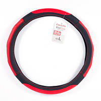 Чохол на кермо з штучної шкіри та білої гуми, чорний з червоними вставками і перфорацією L 39-41 Ø
