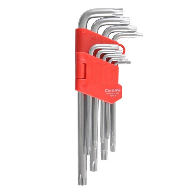 Набір ключів Г-подібних торцевих з отвором CARLIFE 9шт., T10-T50. CR-V MATT. Середні, фото 1