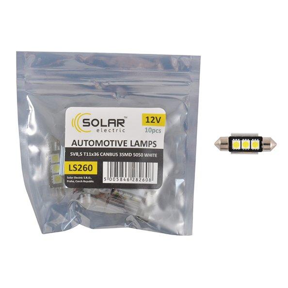 Solar LED 12V SV8.5 T11*36 mm Canbus 5050 3SMD, white 10 шт. стать.пак., фото 1