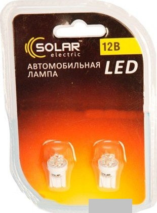 Solar LED 12V T10 W2.1x9.5d 4leds white 2шт. (75 шт.)