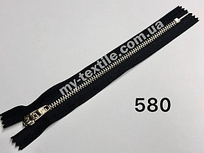 Блискавка Джинсова Тип 4 (Золото та нікель) 18 см Чорна