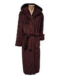 Халат жіночий теплий з капюшоном колір коричневий р. XL, фото 2