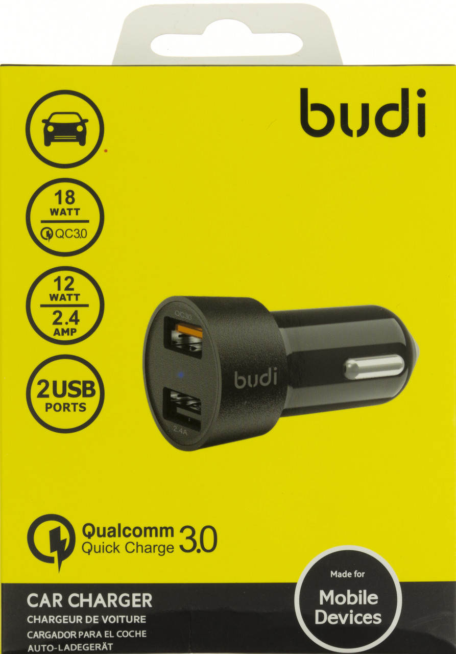Зарядний пристрій для авто Budi №M8J622 2USB 2.4A QC3.0 black/Breidon/