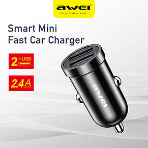 Автомобільний зарядний пристрій AWEI C-826 Quick Charge 3.0 2 USB Black, фото 4