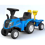 Дитяча каталка-толокар Трактор (машинка з причепом, музика, світло, на батарейці) Bambi 658T-4 Синій, фото 2
